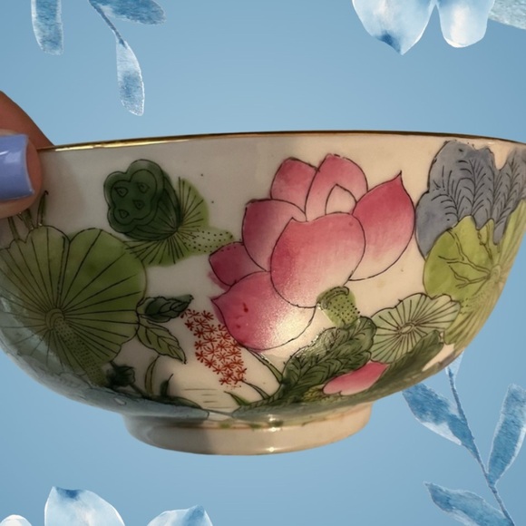 Floral Hand Painted Gold Trim Decorative Bowl Made in China Vintage - Picture 2 of 7